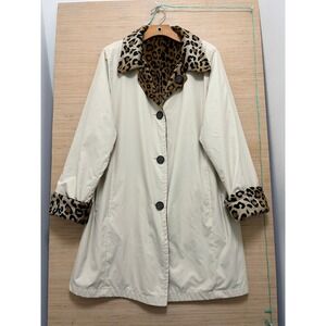 Reversible Leopard Print Car Coat Cream Tan Animal Print Button Front Jacket